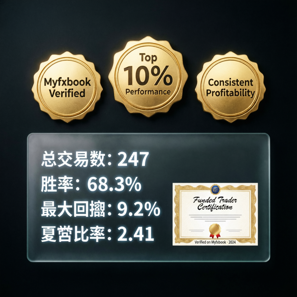 Myfxbook verified performance badges showing consistent profitability - PFM Capitals verified trading proof