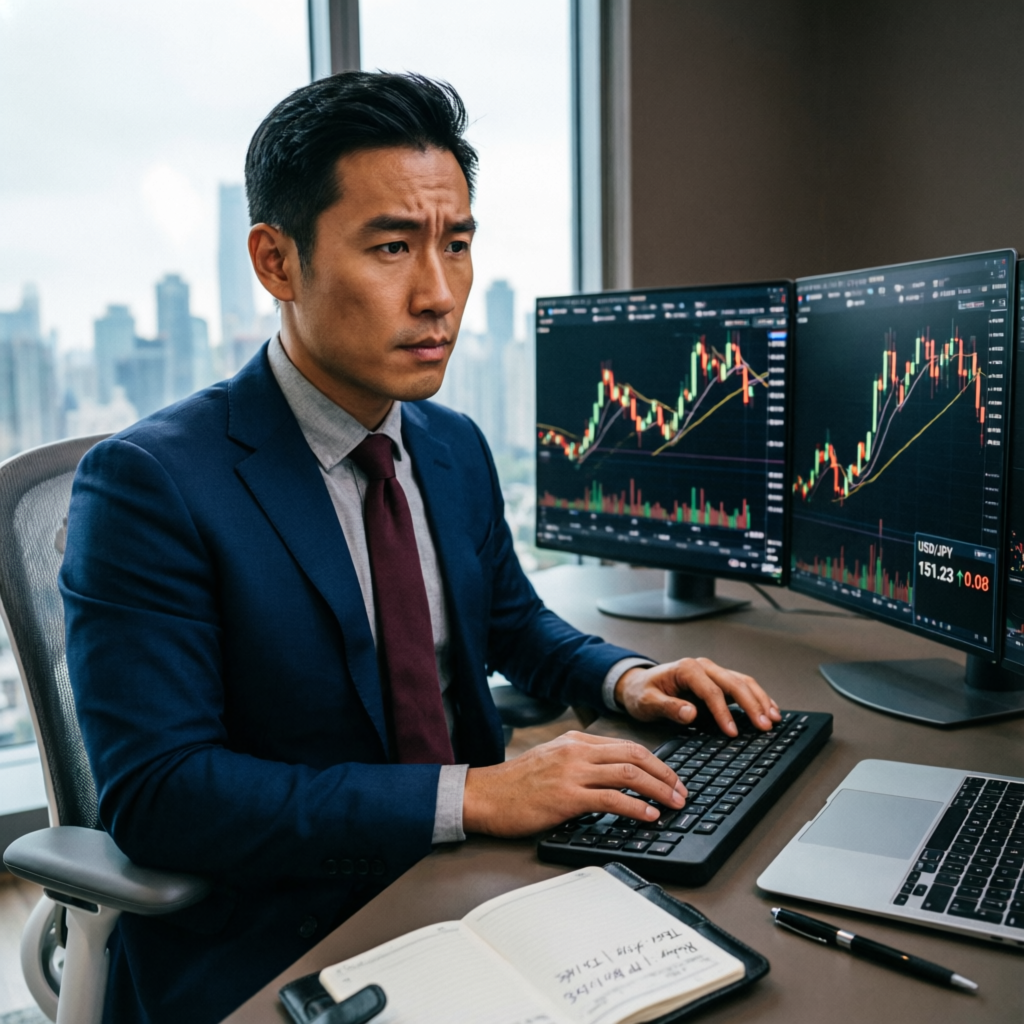 Professional trader analyzing forex charts with disciplined approach - PFM Capitals prop firm passing process
