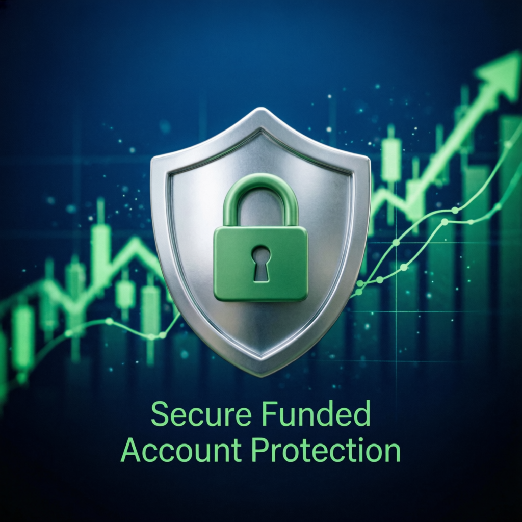 Secure funded account protection with shield and trading charts
