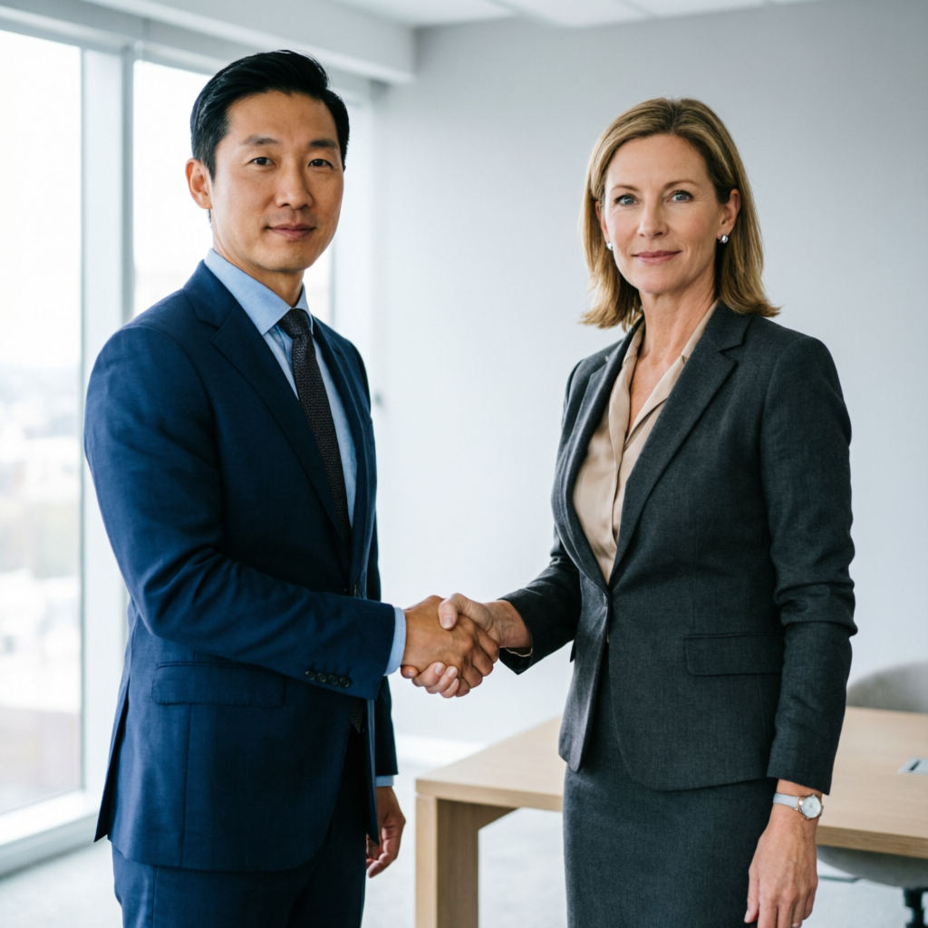 Professional handshake representing trust and partnership in prop firm trading services