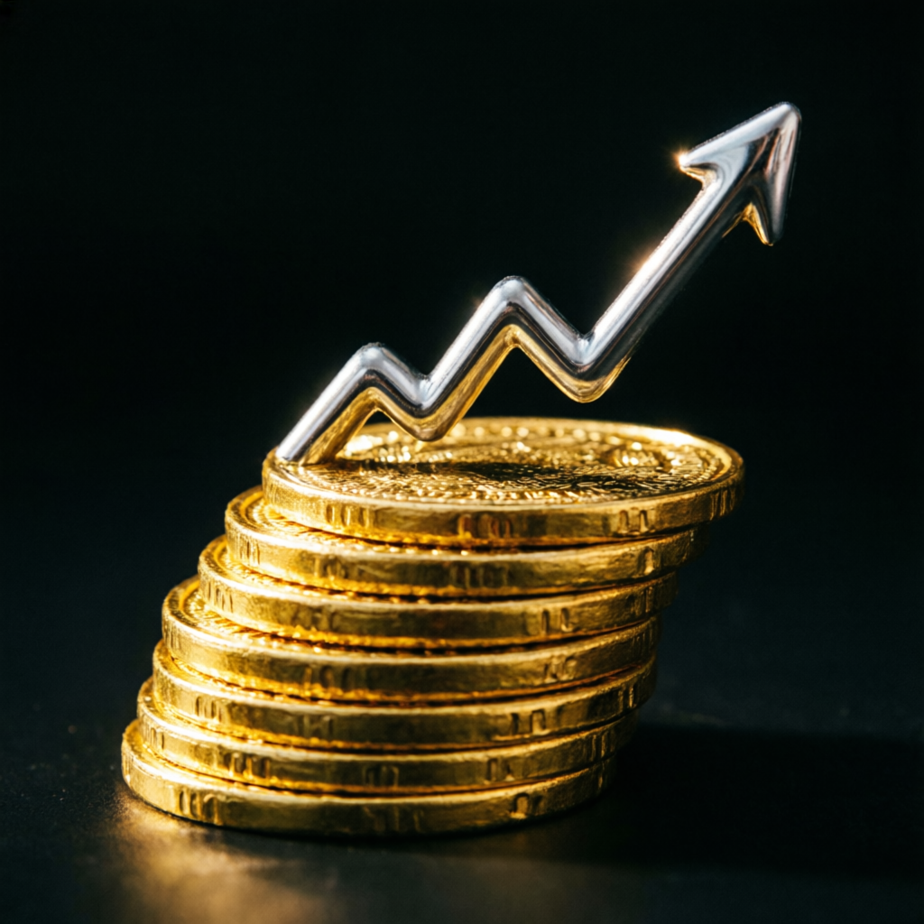 Gold coins stack with rising arrow representing Apex Trader Funding profit growth