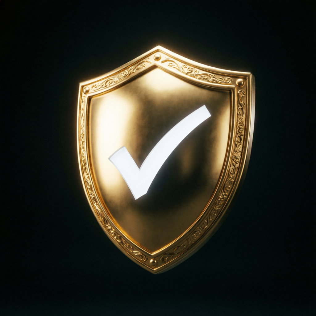 Gold shield with checkmark representing All Prop Funding trust and security