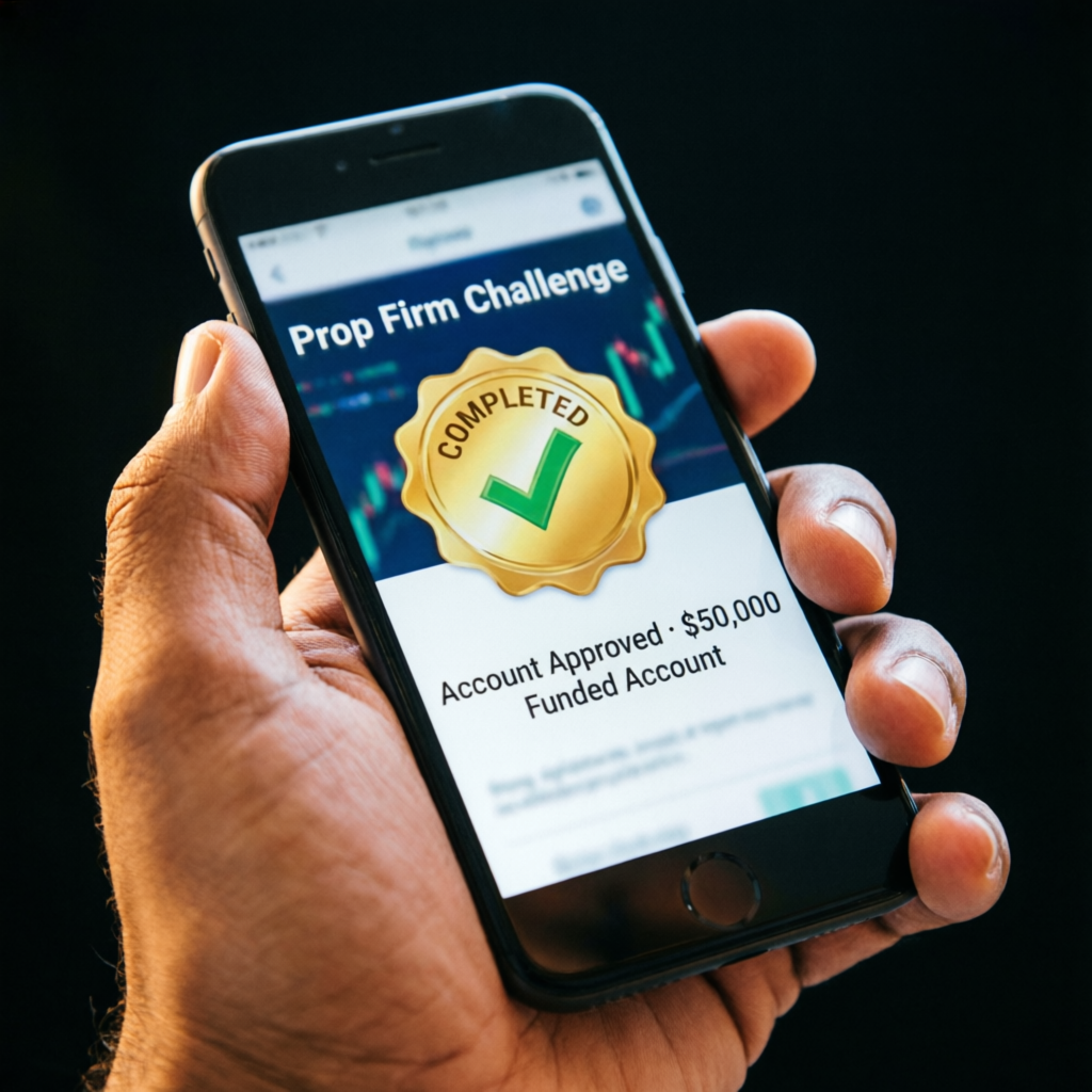 Prop Firm Challenge Completed Badge on Smartphone