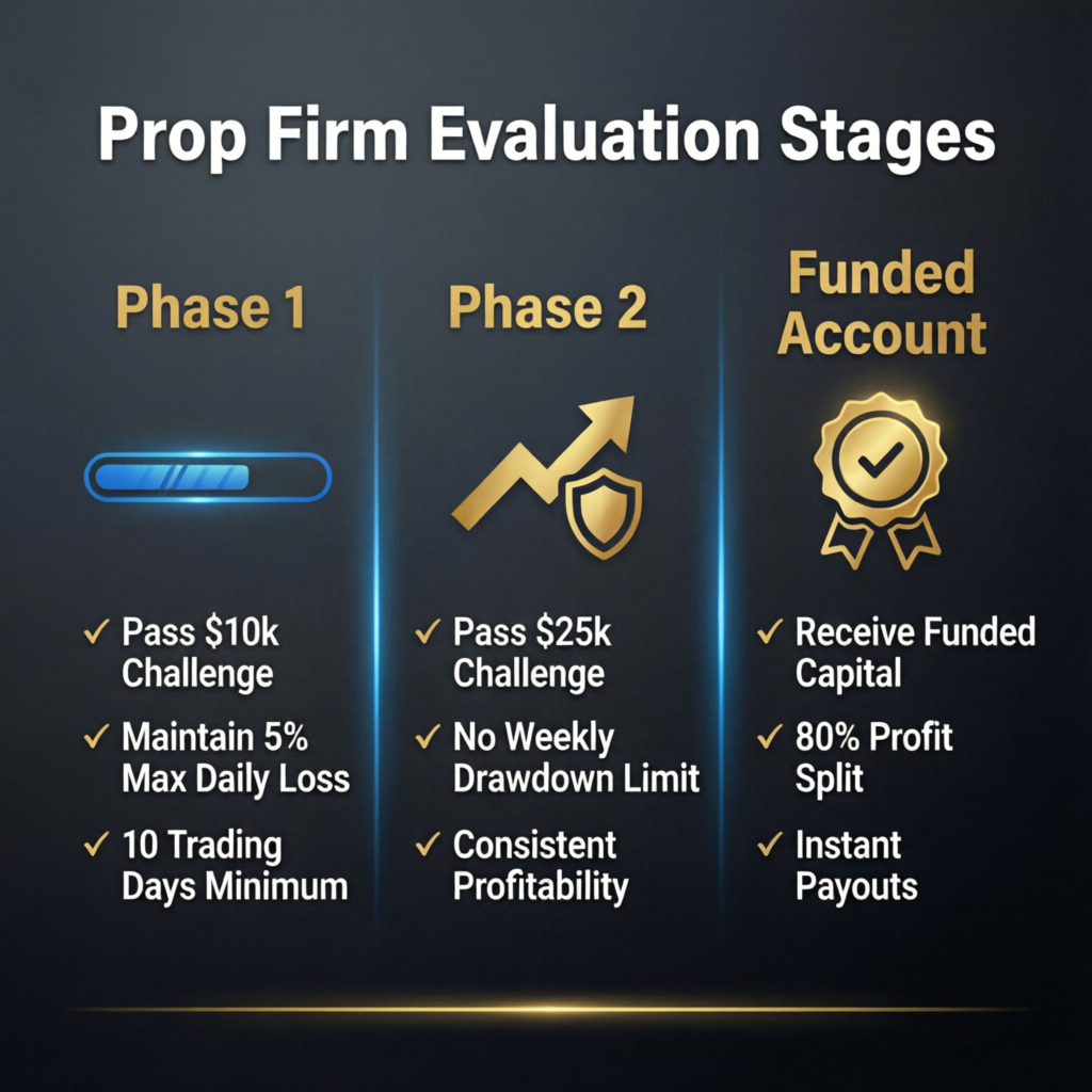 Prop Firm Evaluation Stages Infographic