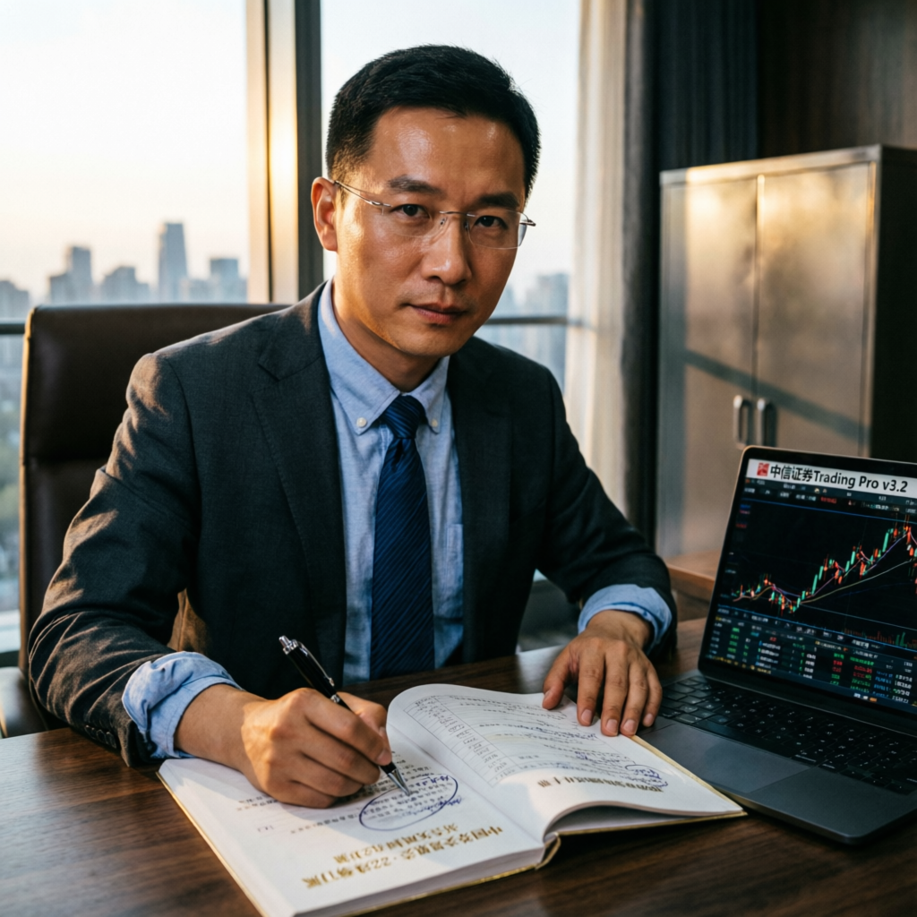 Professional trader reviewing evaluation rules and trading documentation