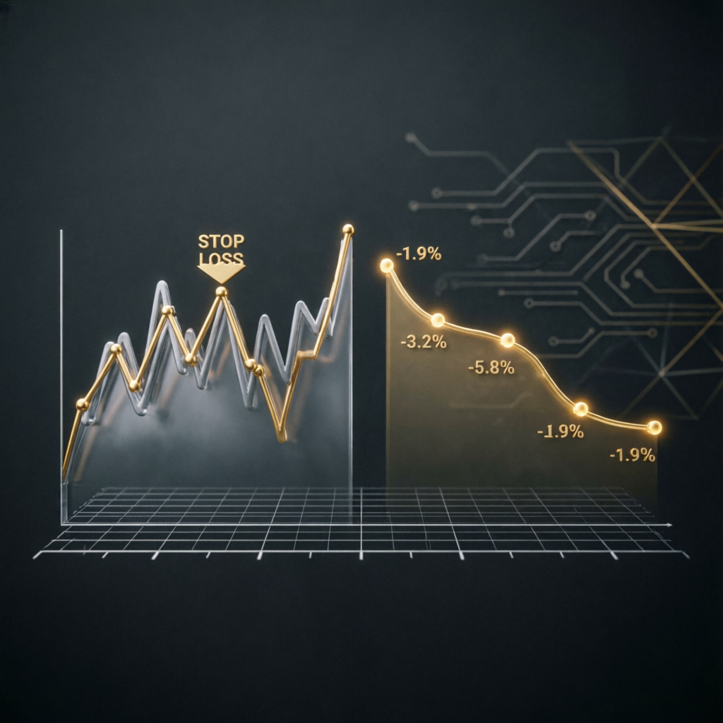 Risk management visualization showing stop loss and trailing drawdown concepts