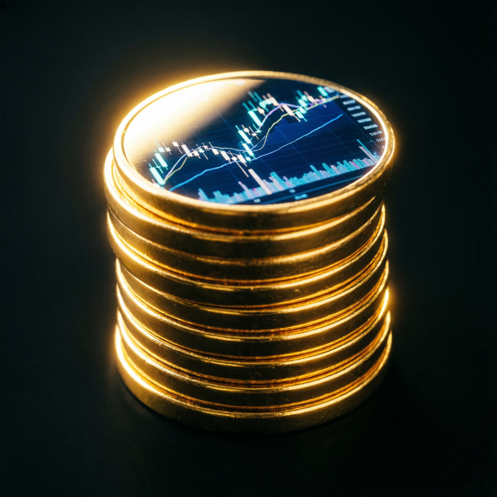 Golden coins with trading charts representing Apex consistency rule profits