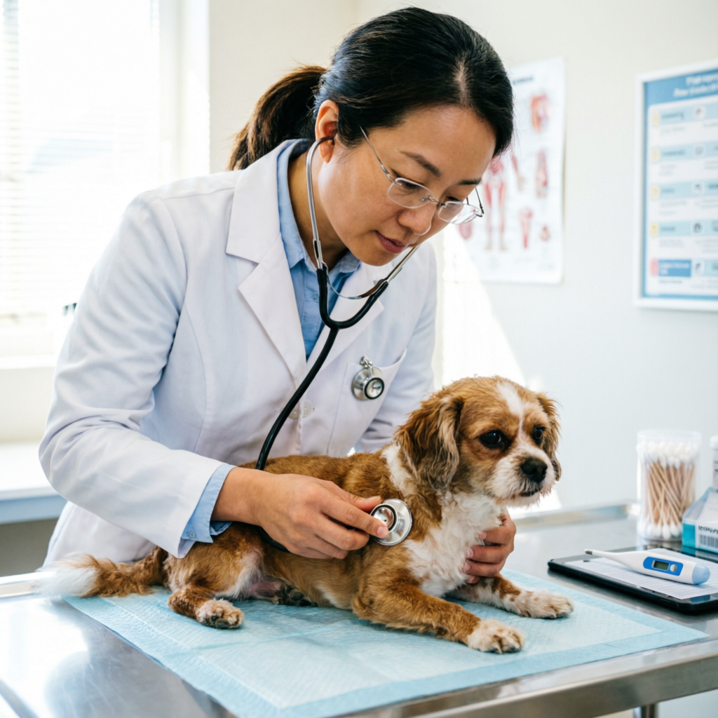 Veterinarian examining a small dog at Starbreeds pet clinic