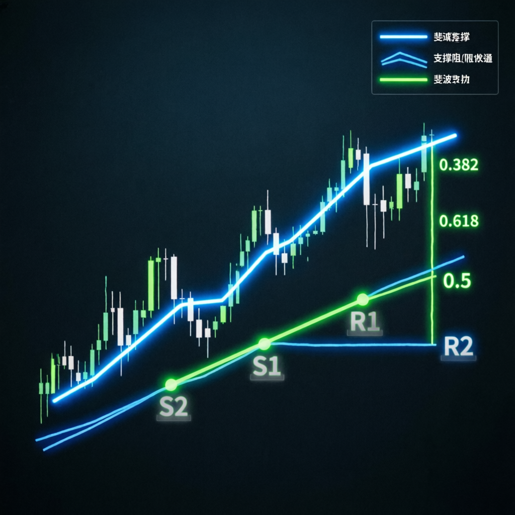 Forex trading strategy chart showing trend analysis, support resistance levels, and fibonacci retracement
