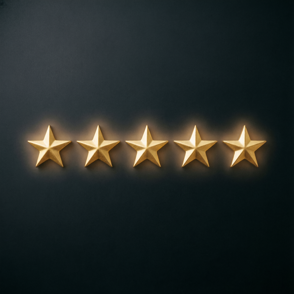 Five star gold rating representing excellent client reviews for PFM Capitals prop firm services