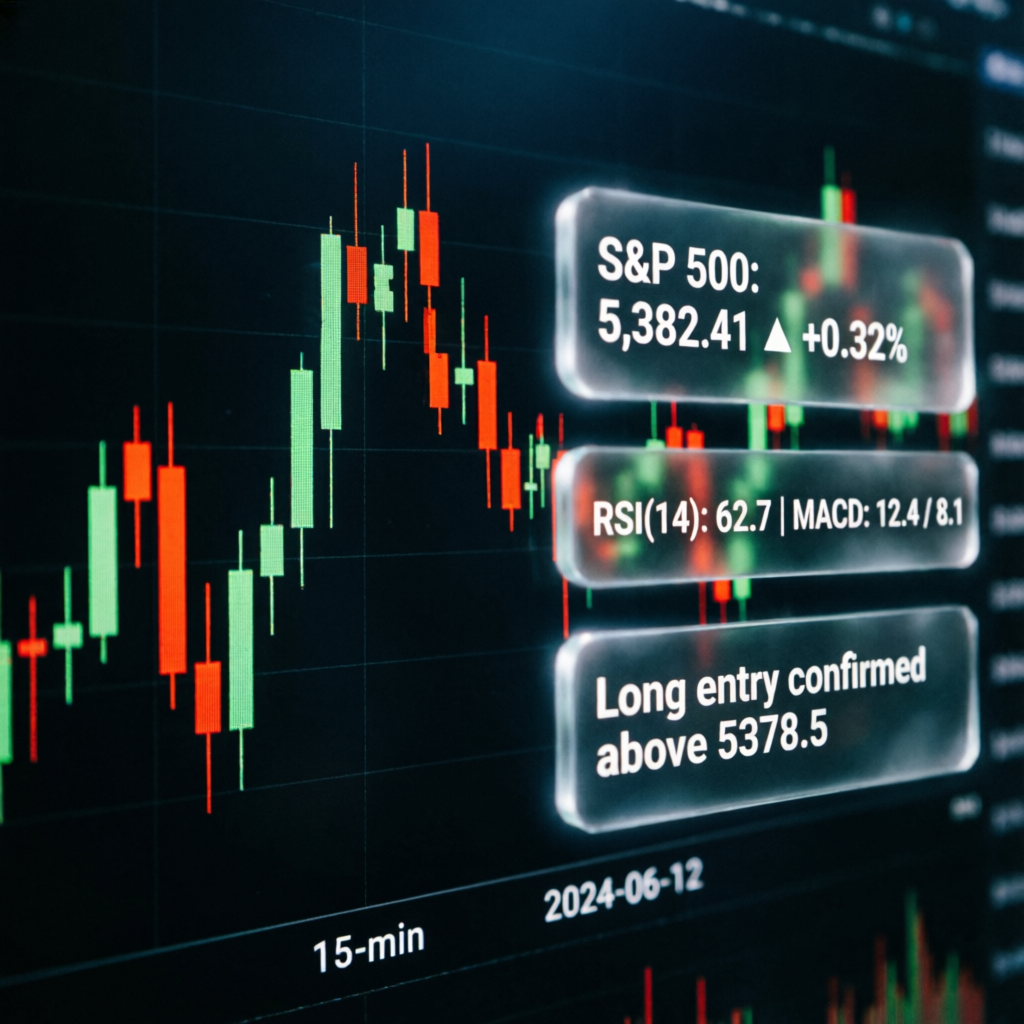 S&P 500 futures trading chart with technical indicators