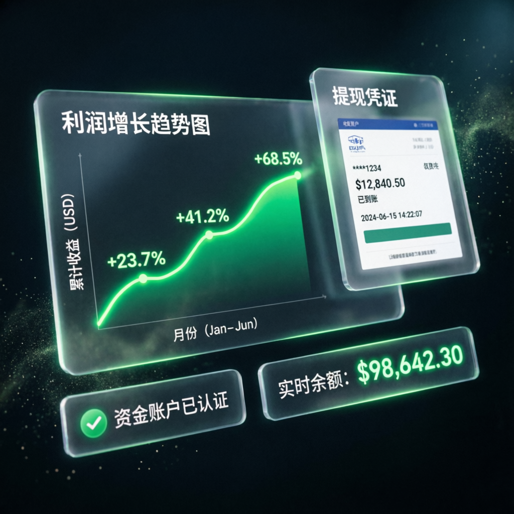 Funded account profit growth chart with payout proof
