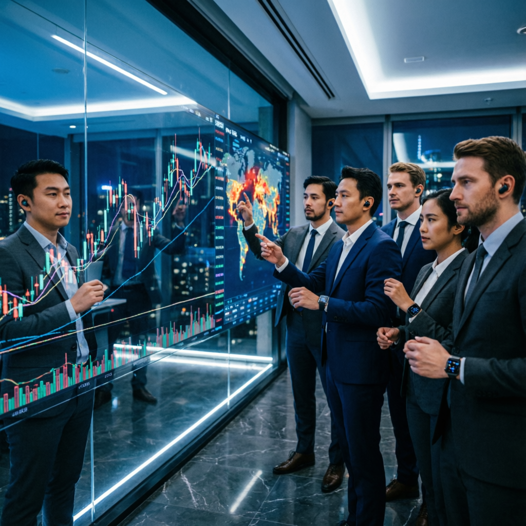 Professional team of expert traders analyzing Apex Trader Funding charts