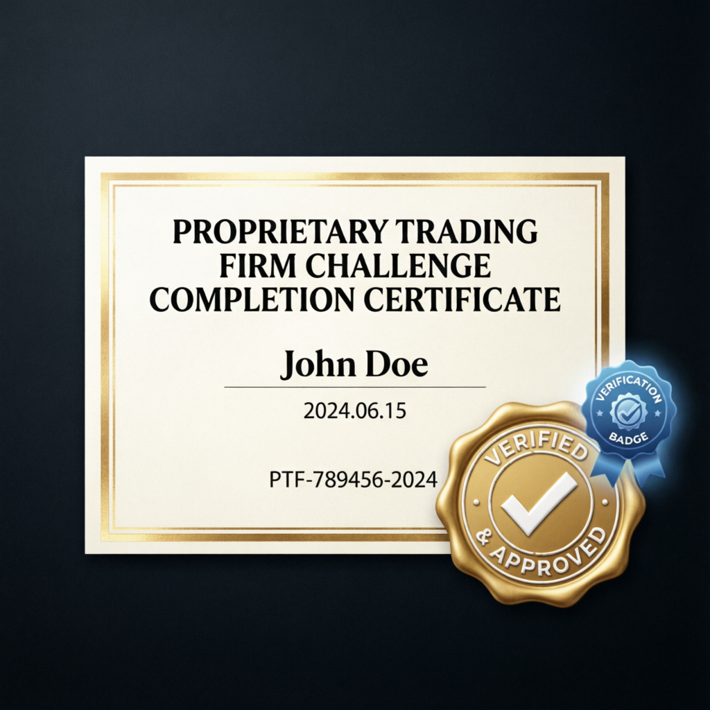 Proprietary trading firm challenge completion certificate verified and approved