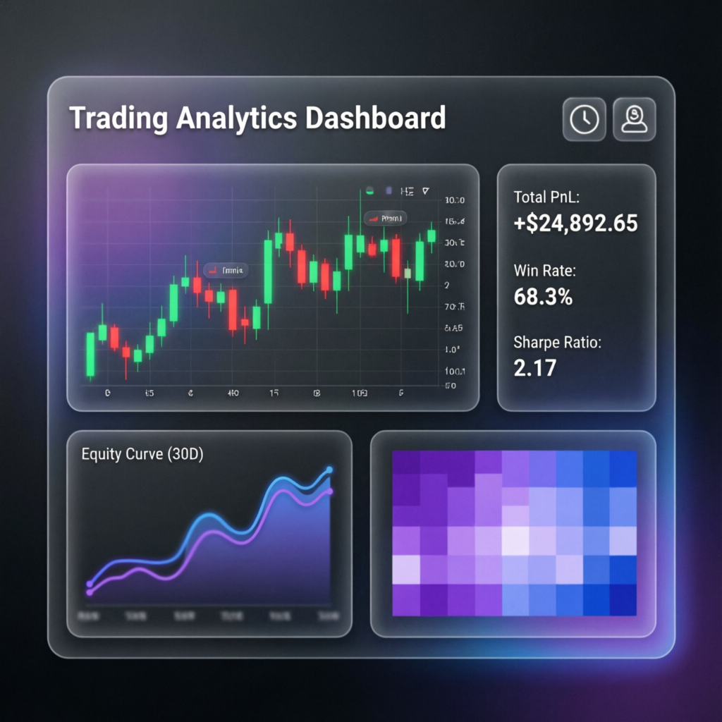 Trading analytics dashboard showing profit metrics and performance graphs for funded account management