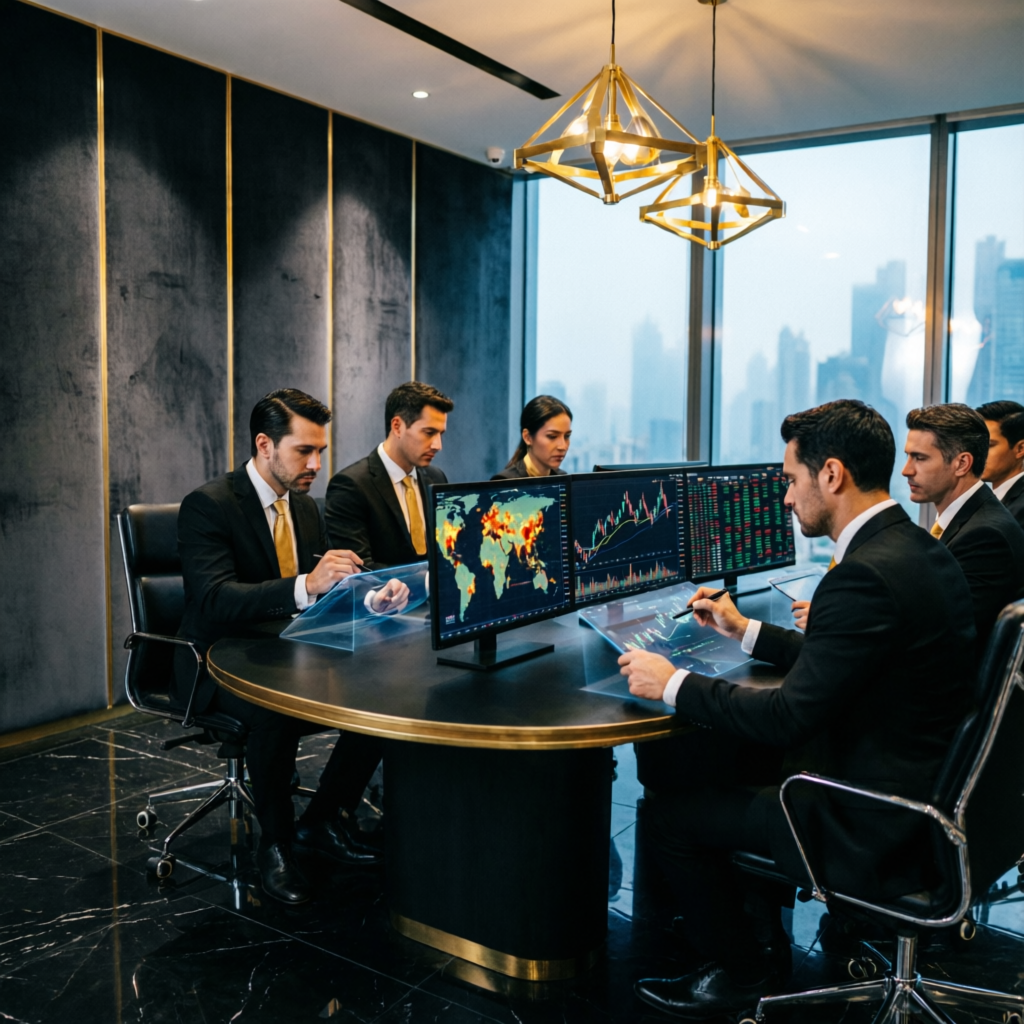 Professional trading team analyzing markets