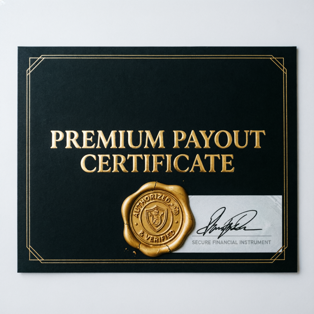 Premium payout certificate for funded trader