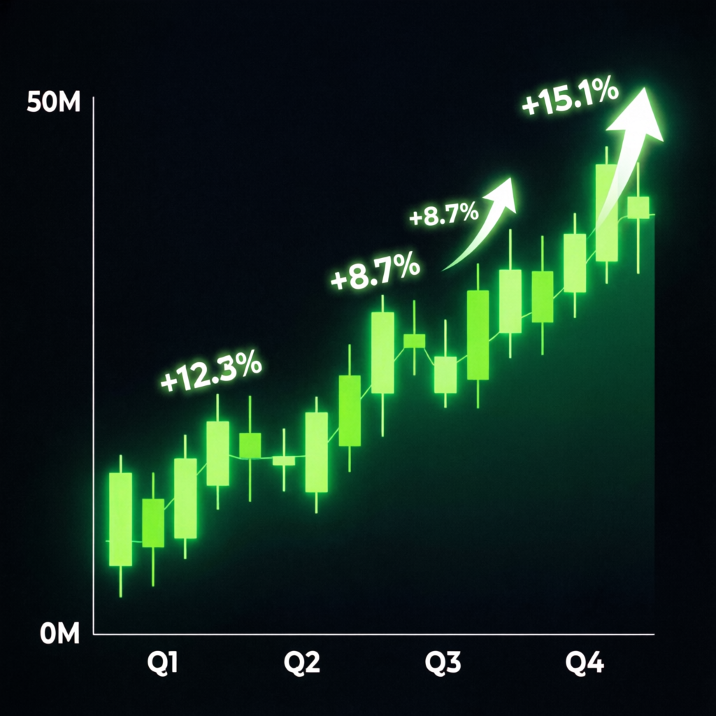 Financial growth chart showing consistent profits from prop firm passing