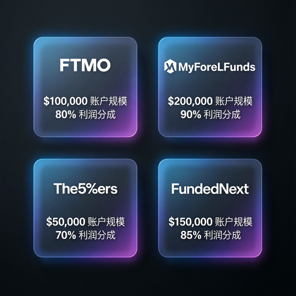 Prop firm comparison showing account sizes and profit splits