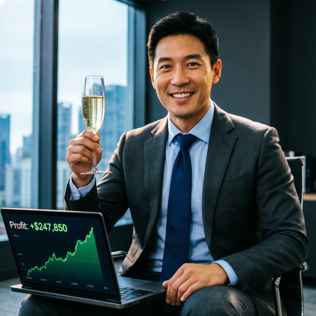 Successful trader celebrating funded account payout