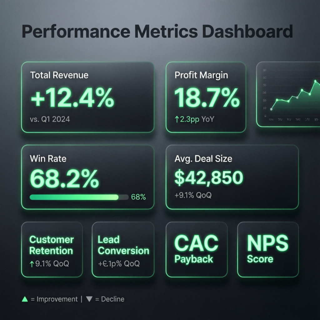 Performance metrics dashboard showing win rate and profit metrics