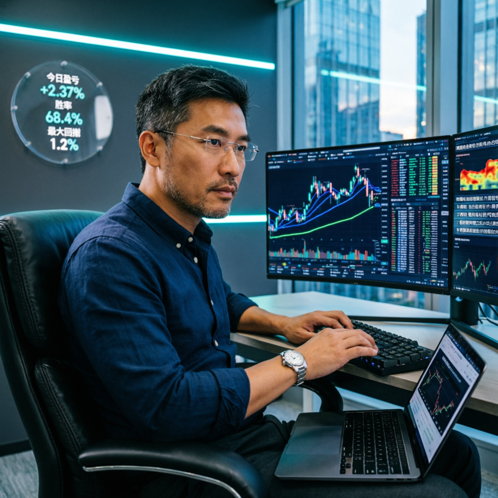 Professional forex trader analyzing Apex drawdown rules on multi-monitor setup