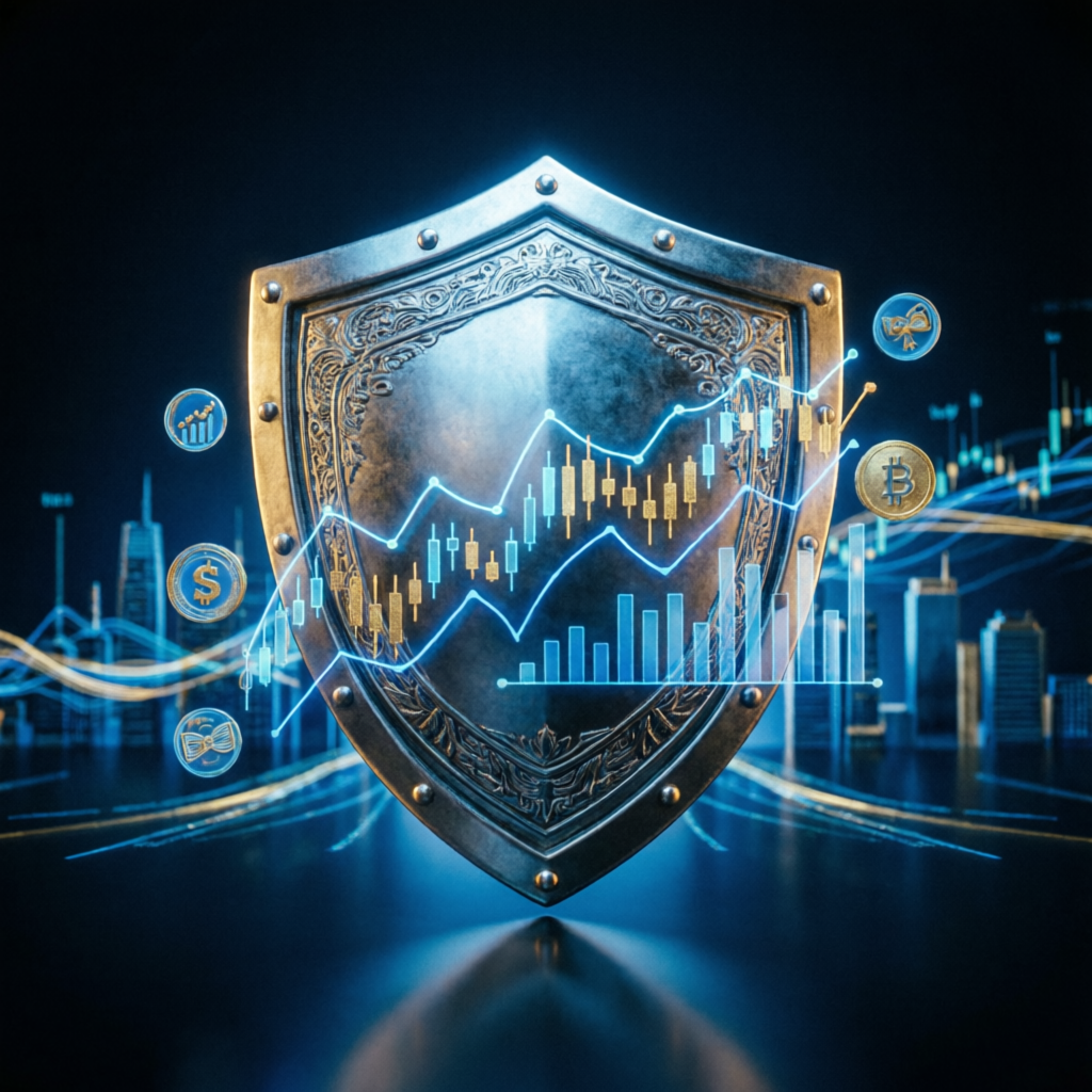 Risk management shield protecting trading capital