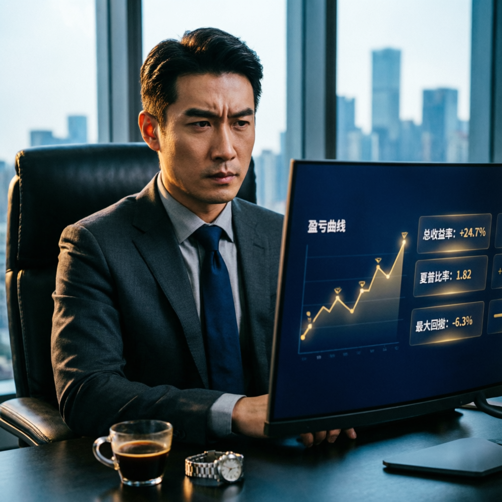 Funded account management professional reviewing portfolio performance