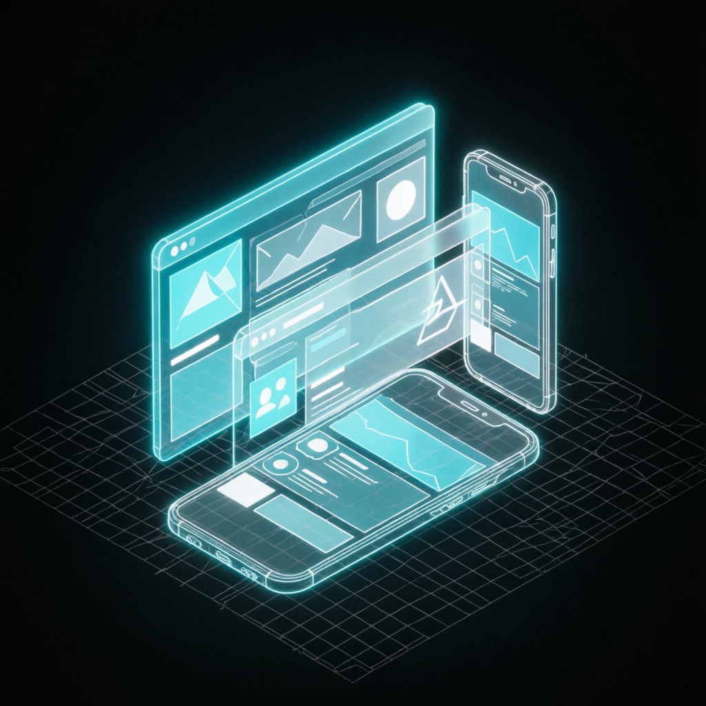 Holographic preview of digital products built by EYGE
