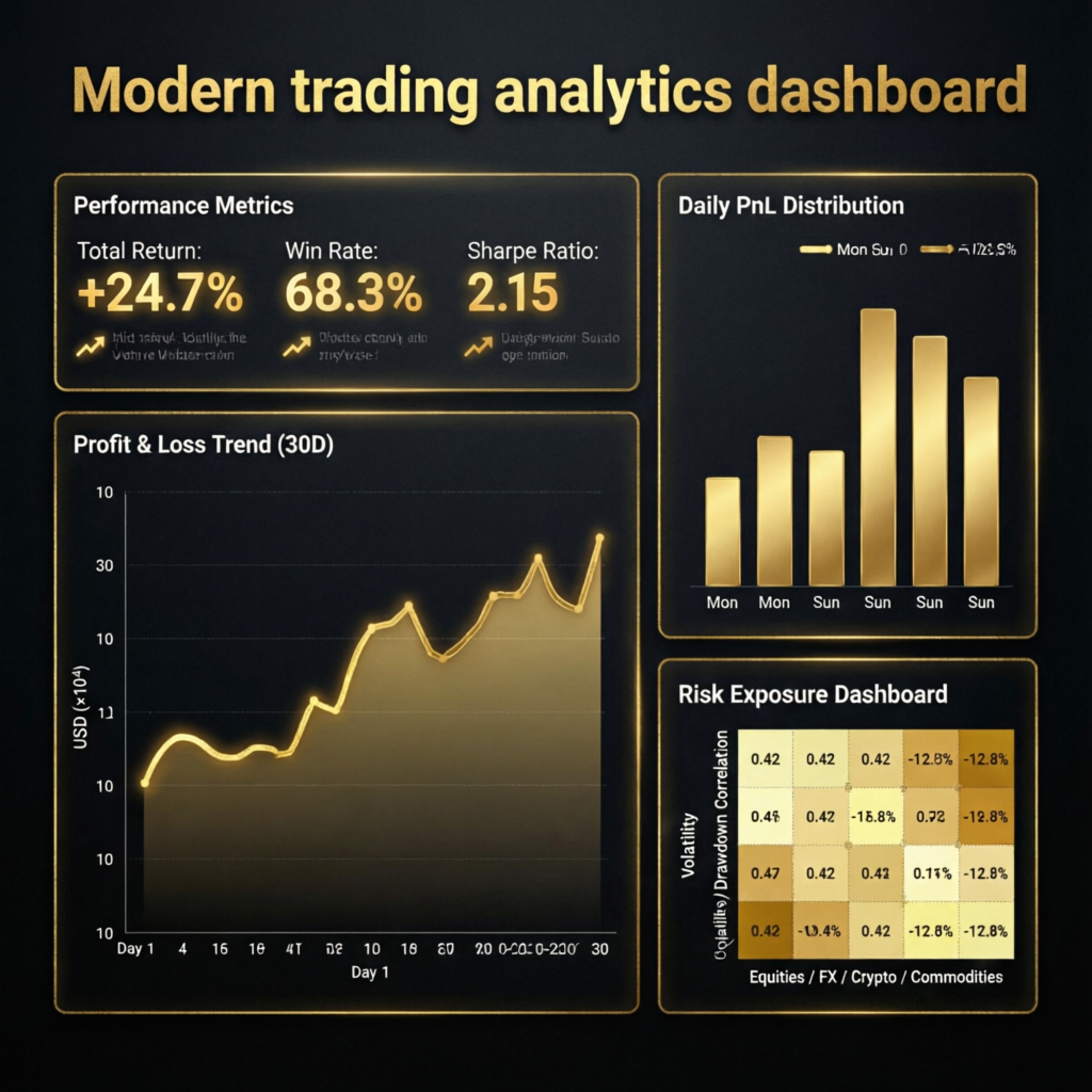 Modern trading analytics dashboard with performance metrics