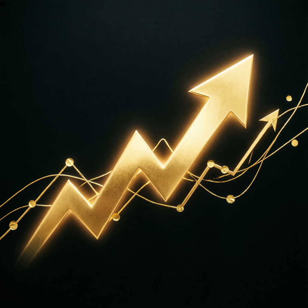 Gold financial growth chart showing upward trending profits