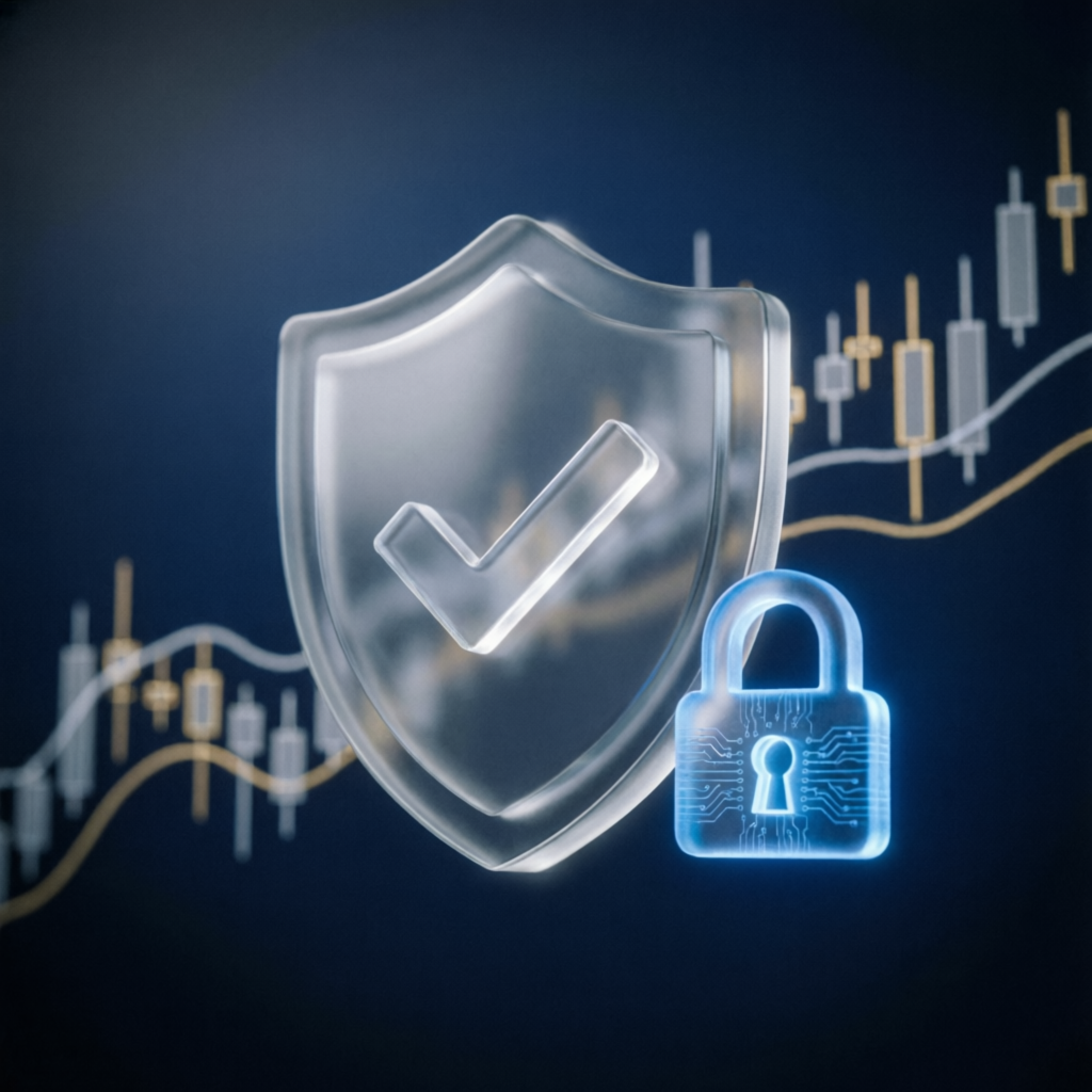 Trust and security concept with shield and digital lock
