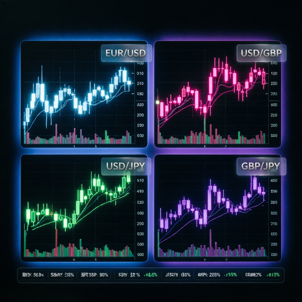 Forex currency pairs with live candlestick charts
