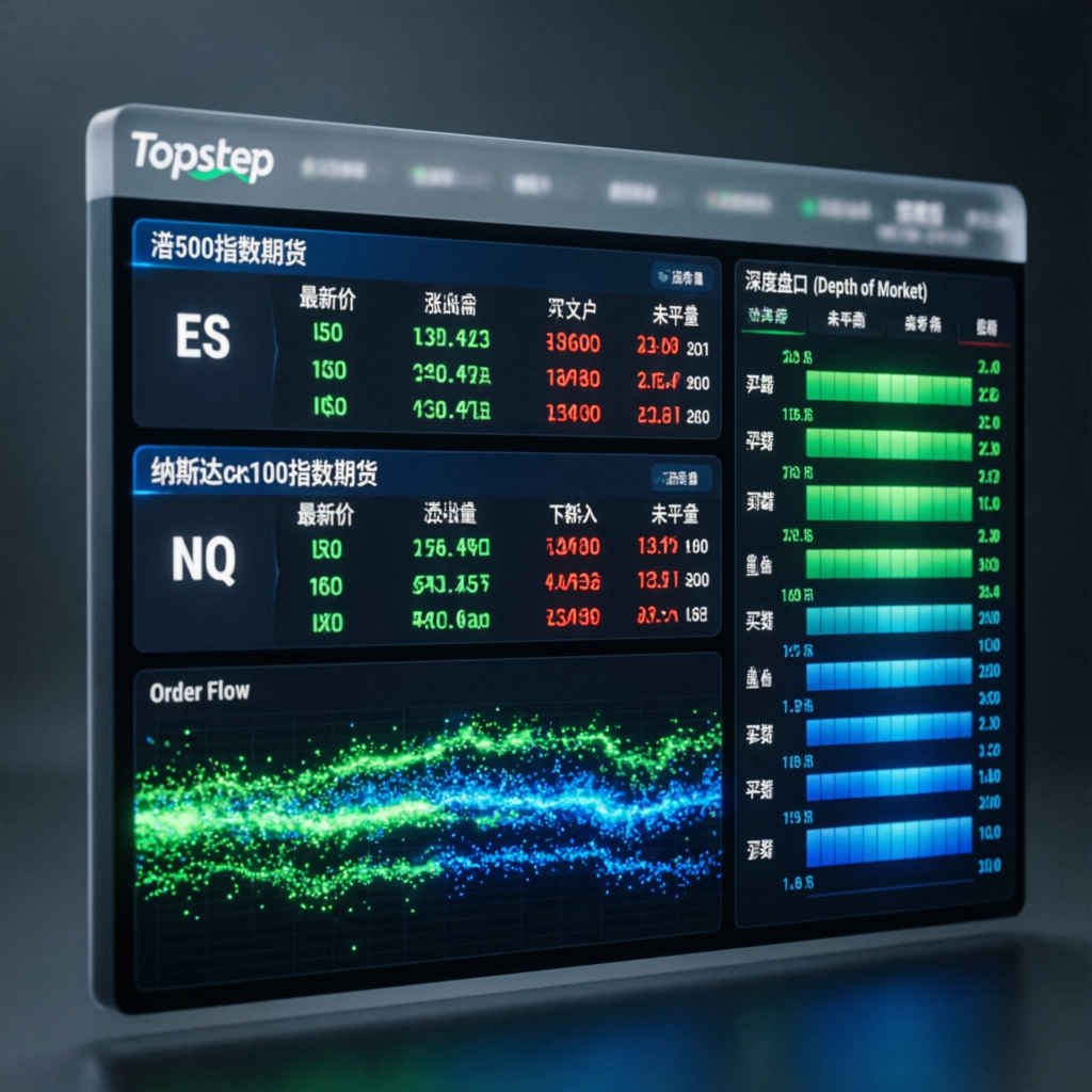 Topstep trading platform interface showing ES and NQ futures contracts