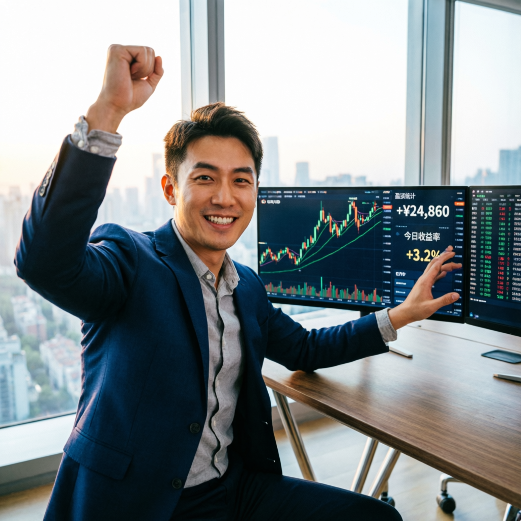 Trader celebrating successful prop firm challenge completion and funded account achievement