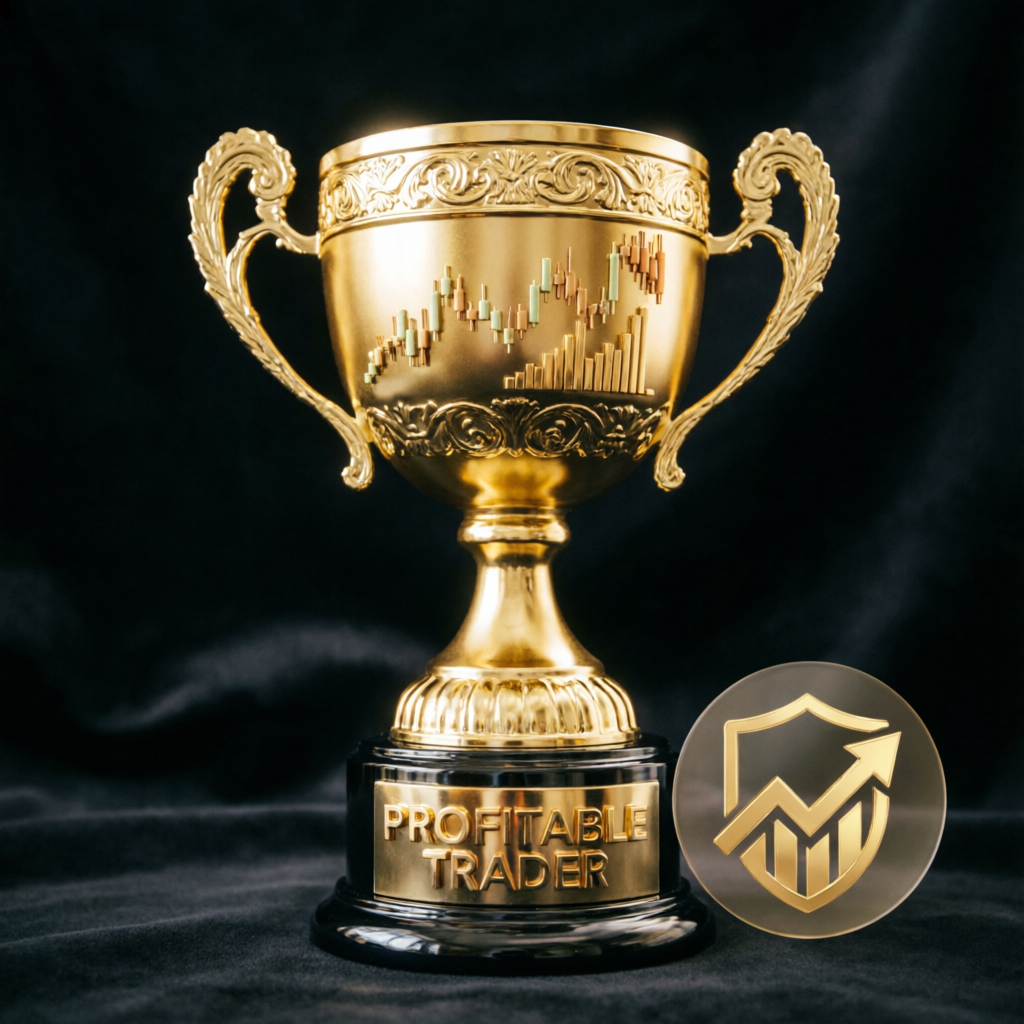 Prop Firm Challenge Passing - Golden Trophy with Trading Charts