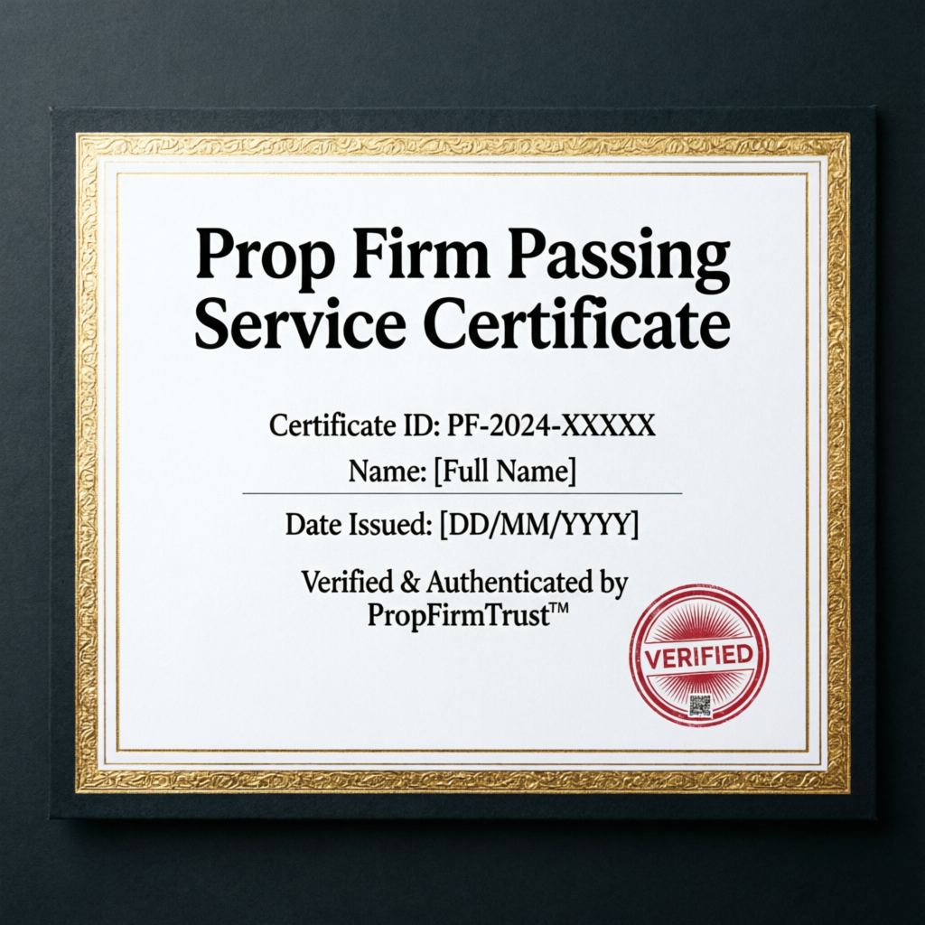 Prop Firm Passing Service Certificate by PFM Capitals