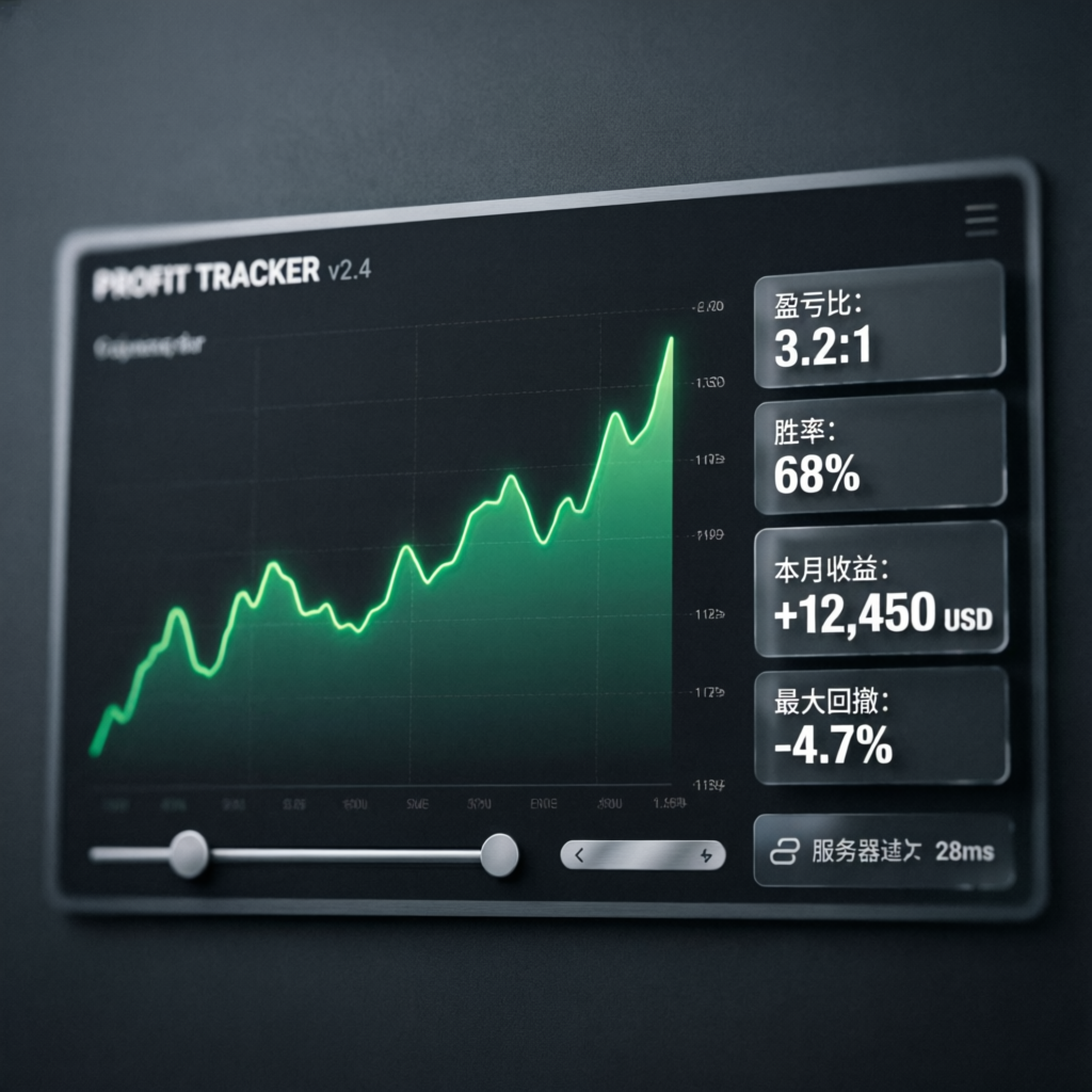 Profit tracker dashboard showing consistent trading profits and performance metrics