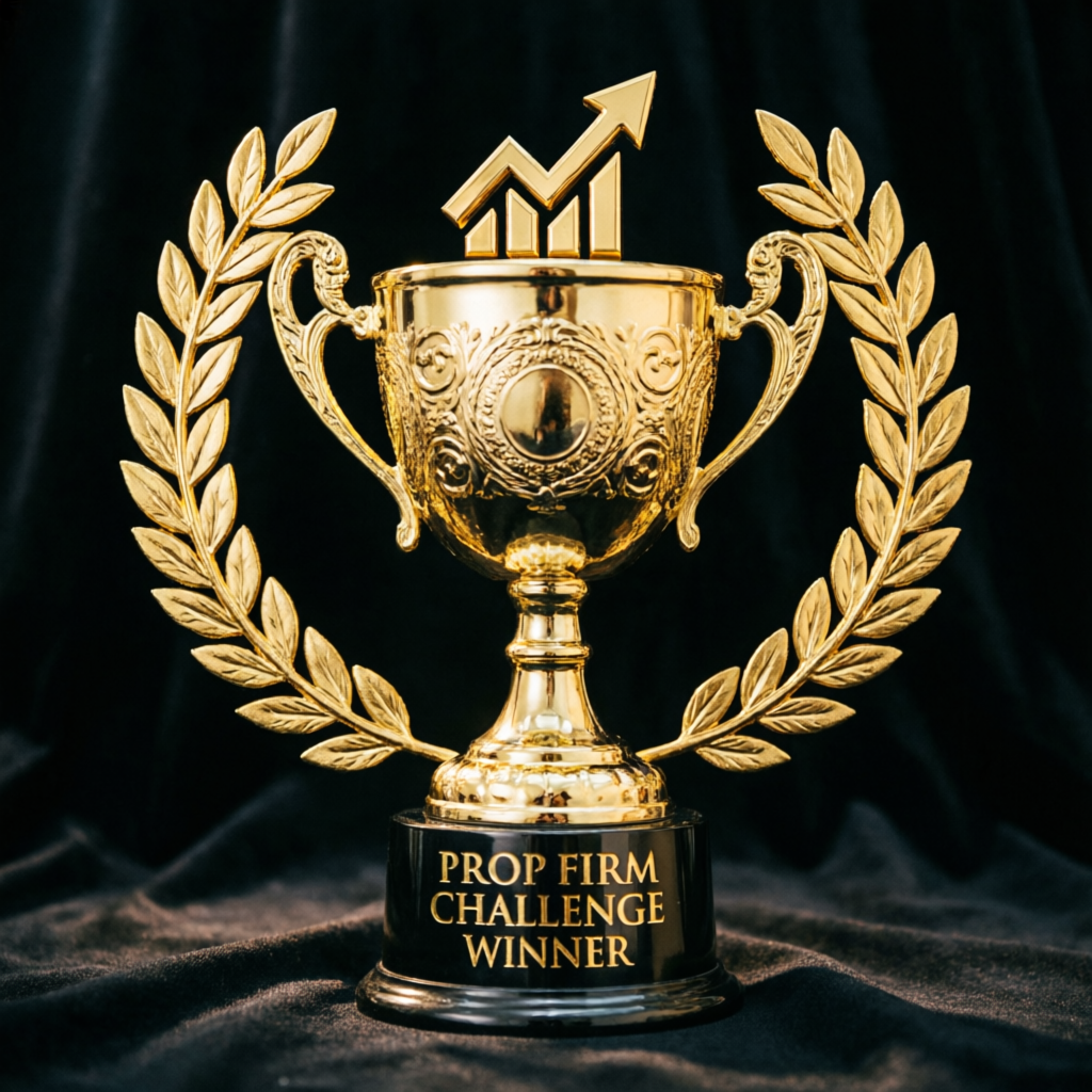 Luxury gold trophy for prop firm challenge winner with laurel wreath