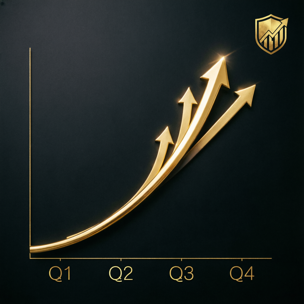 Luxury gold and black financial growth chart with upward arrows