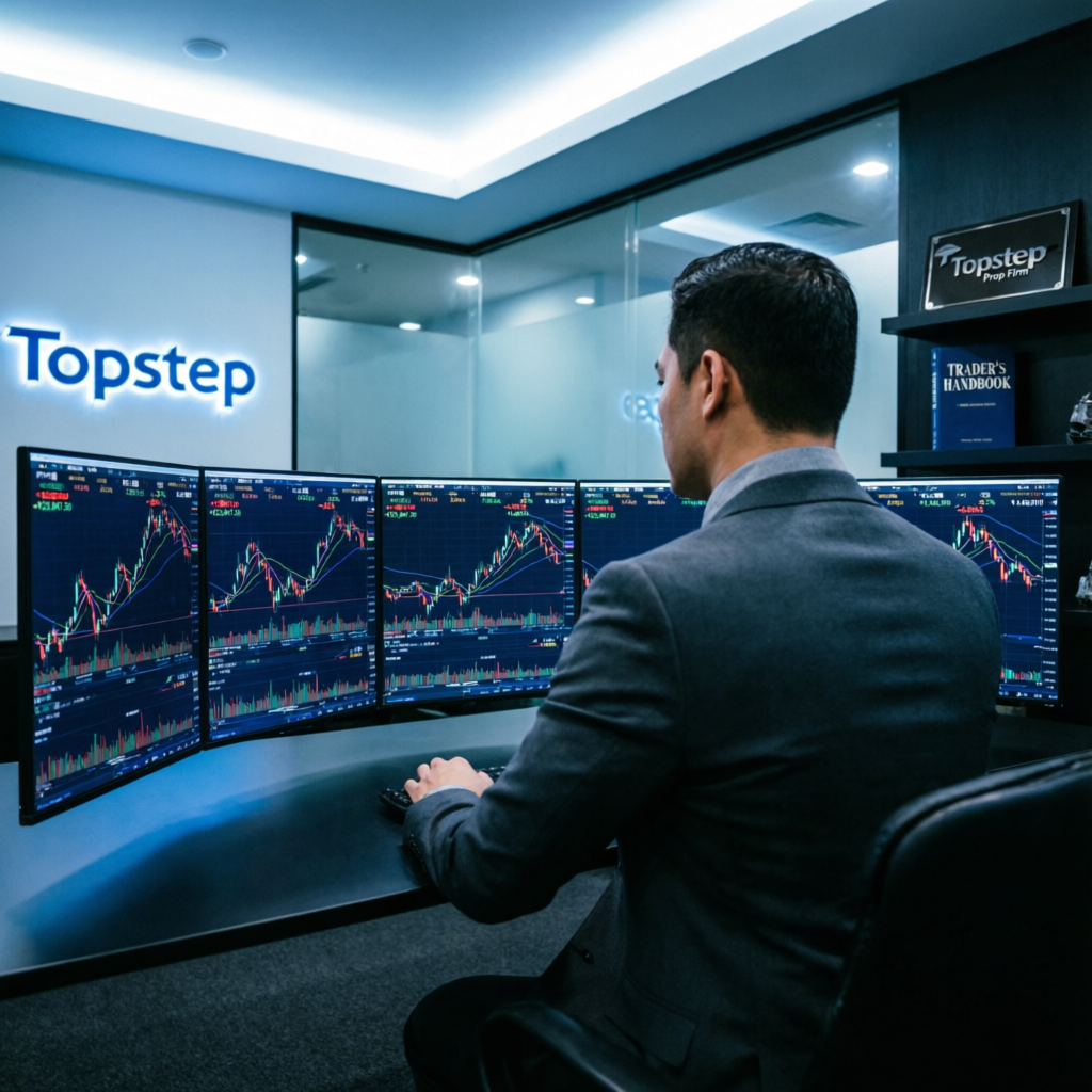 Topstep prop firm trading environment with multiple screens