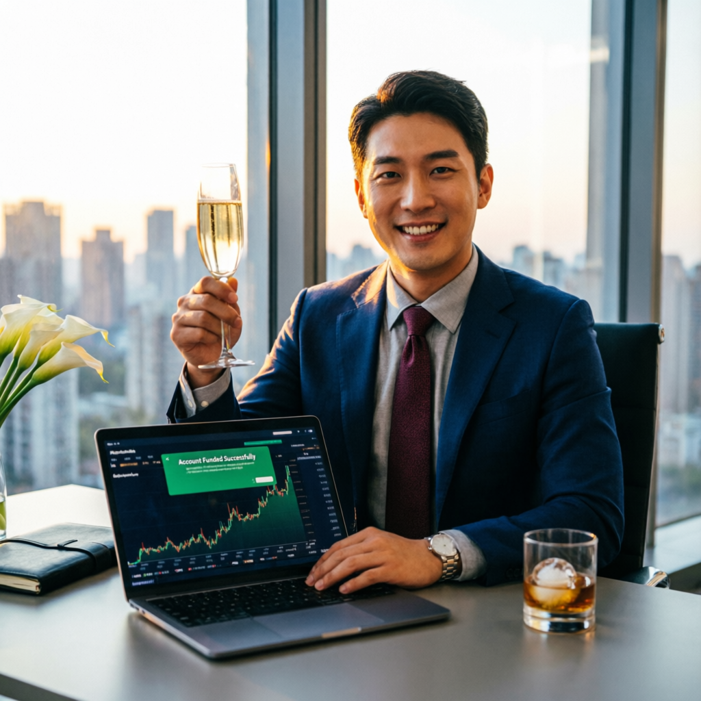 Successful trader celebrating funded account achievement