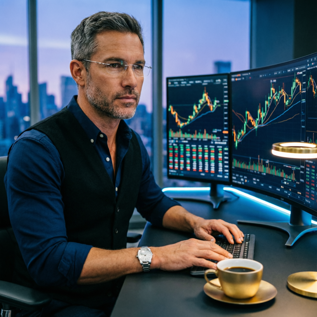 Professional forex trader analyzing Topstep charts