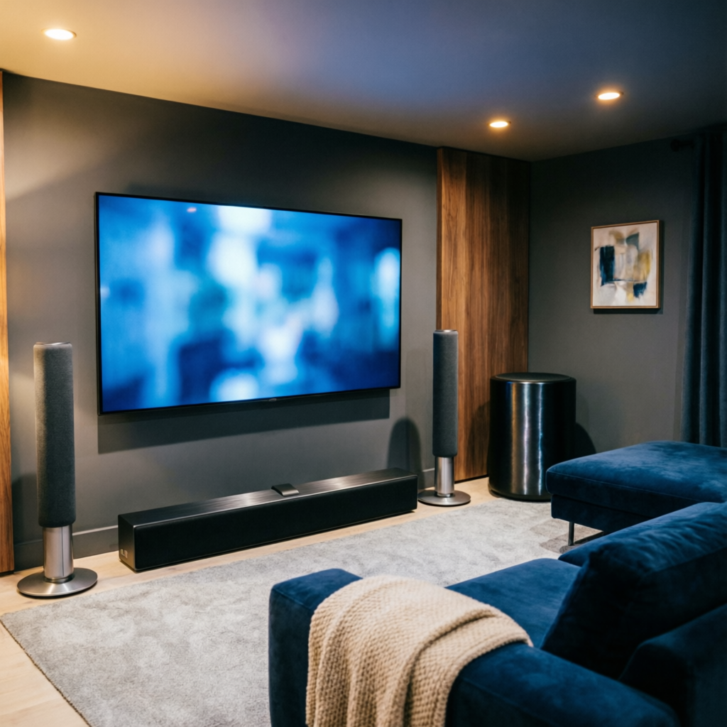 Valora premium home theatre surround sound system in a cinematic living room
