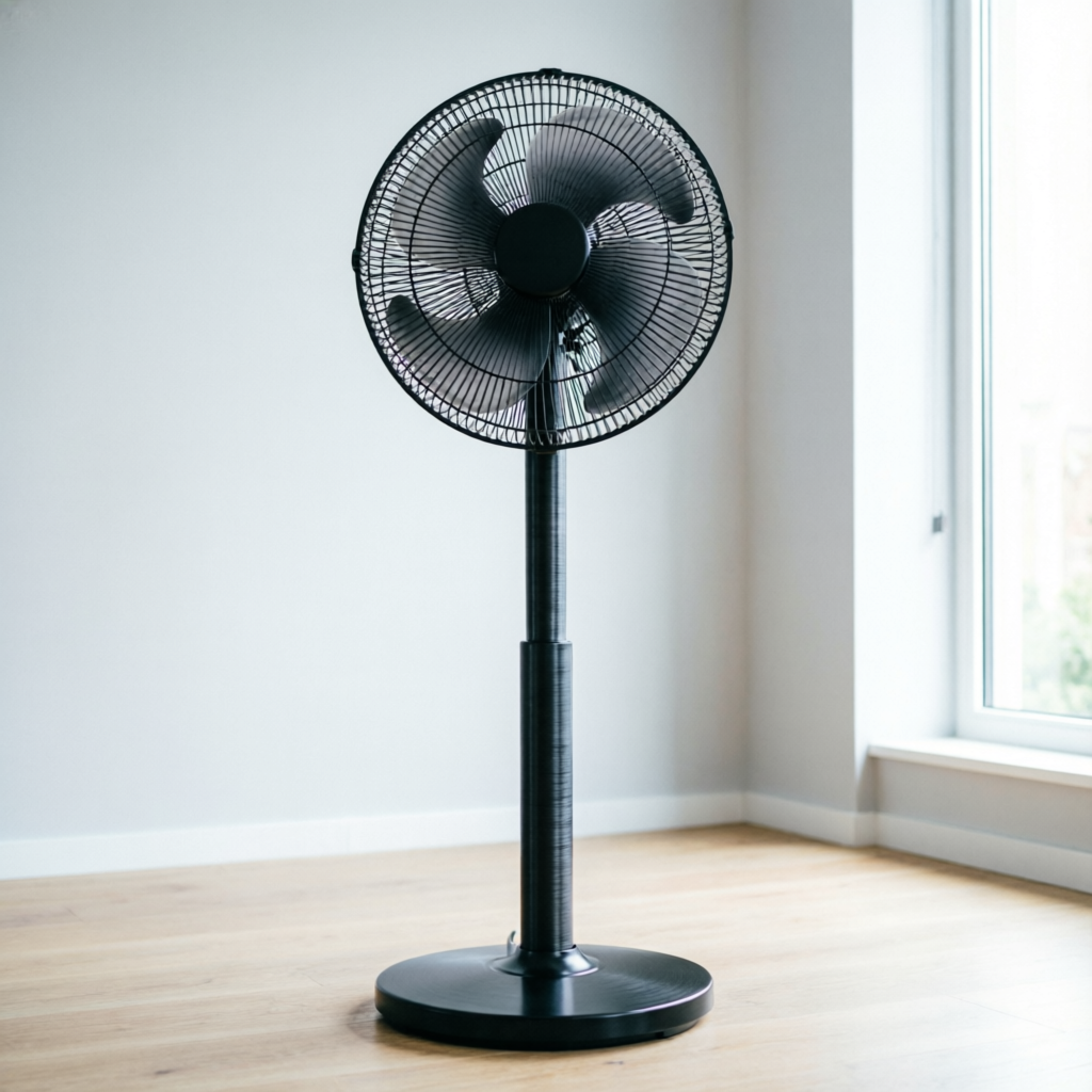 Valora black pedestal fan with adjustable stand and powerful airflow