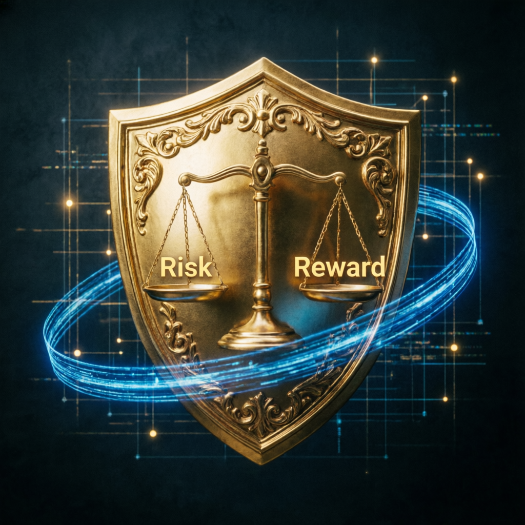 Risk Management in Trading - Shield with Scales