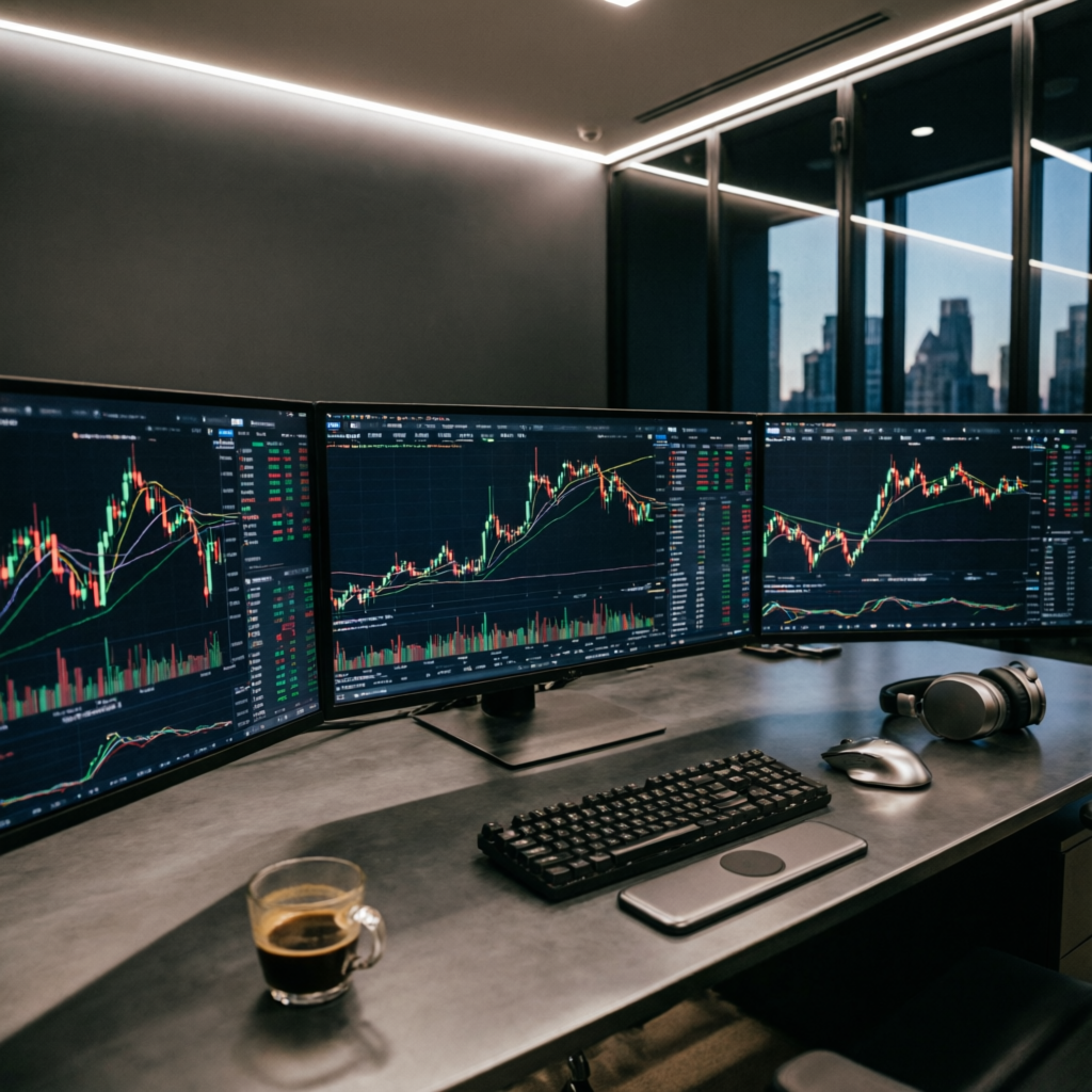 Professional Trading Workspace with Multiple Monitors