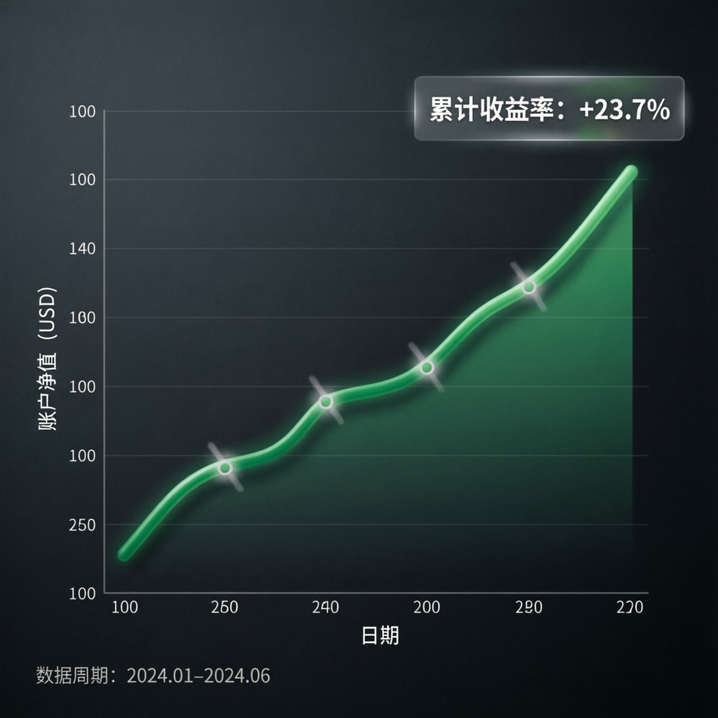 Cumulative profit growth chart showing consistent returns from PFM Capitals account management service