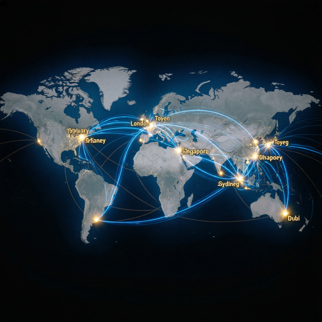 Global forex trading network showing Apex Trader Funding platform connectivity