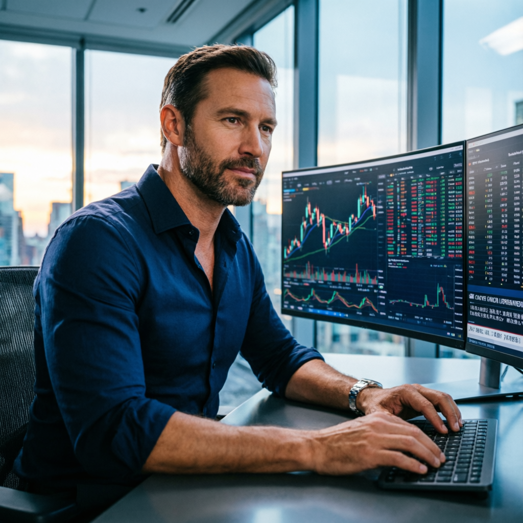 Professional forex trader analyzing charts during Alpha Capital Group challenge process